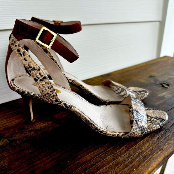 Louise et Cie Shoes - Louise et Cie Snakeskin Patterned Heels with Brown ankle strap.